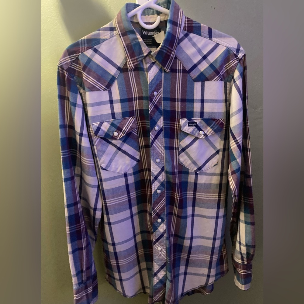 Vintage Wrangler Western Pearl snap x long tail plaid rodeo shirt 16.5-35 LG